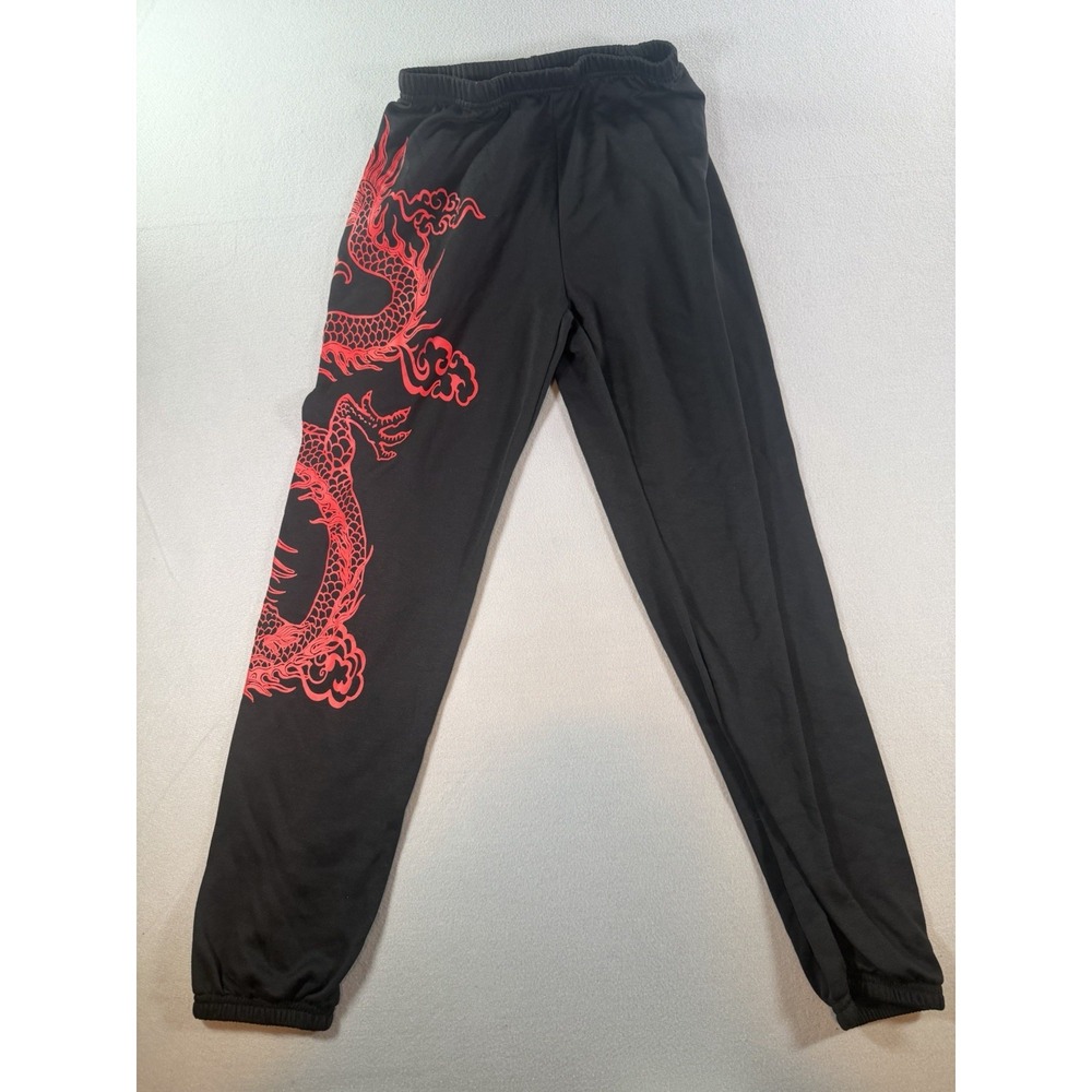 SHEIN‎ Womens XS Black Red Dragon Graphic Sweatpants Elastic Waist Joggers Y2K